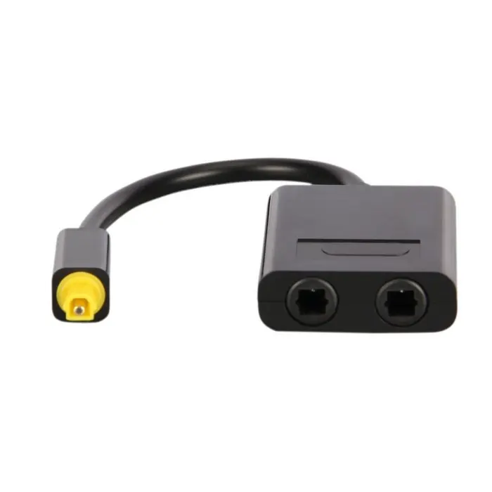 

Dual Port Toslink Digital Optical Audio Splitter Adapter Fiber Optic Audio Cable 1 In 2 Out Black Color