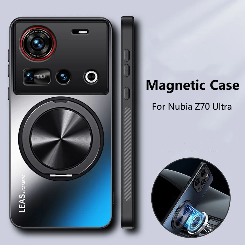 Magnetic Case For Nubia Z70 Ultra Case Hard Matte With Ring Stand Protective Back Cover For ZTE Nubia Z70Ultra Shockproof Bumper