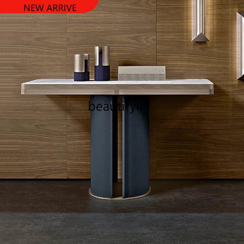 

Light Luxury Natural Marble Porch Table Hotel Club Stainless Steel Side View Sets a Long Narrow Table Tables G1218