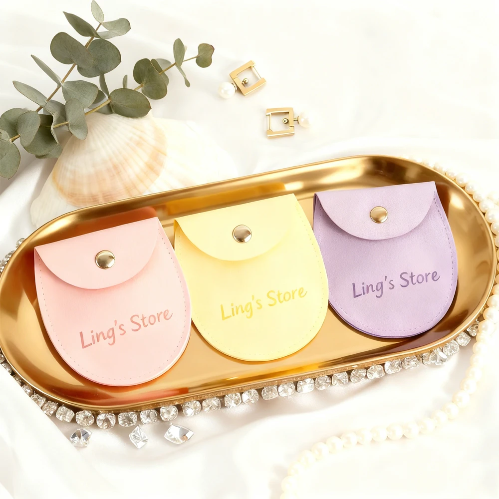 

100 шт., эллиптическая сумка из микрофибры с логотипом, круглая сумка на пуговицах для колец, серег, ожерелья, коробка, органайзер для свадебных подарков