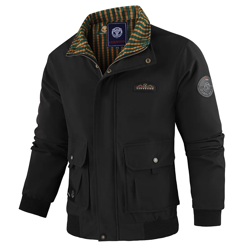 Spring Autumn Men Stand Collar Casual Jacket New Fashion Comfortable Waterproof Tops Outdoor Simple Solid Two Pockets Coat Men