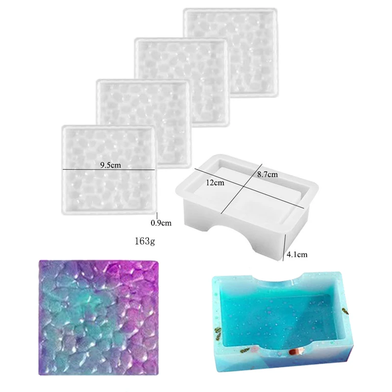 Set Of 5 Pieces DIY Pentagram Coaster Mold Crystal Epoxy Resin Mold Square Coaster Decorative Silicone Mould Cup Mat Mould