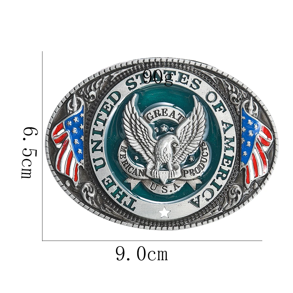 العلم الأمريكي مشبك الخماسي المشارب USA أصلع النسر Lanneret البيضاوي حزام معدني مشبك قبعات رعاة البقر الغربية للرجال الجينز اكسسوارات