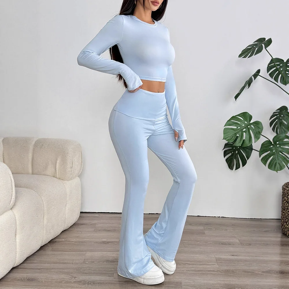 New Yoga Sports High Waist Hip Lift Belly Skinny Fitness Dance Wide Leg Casual Suit Women