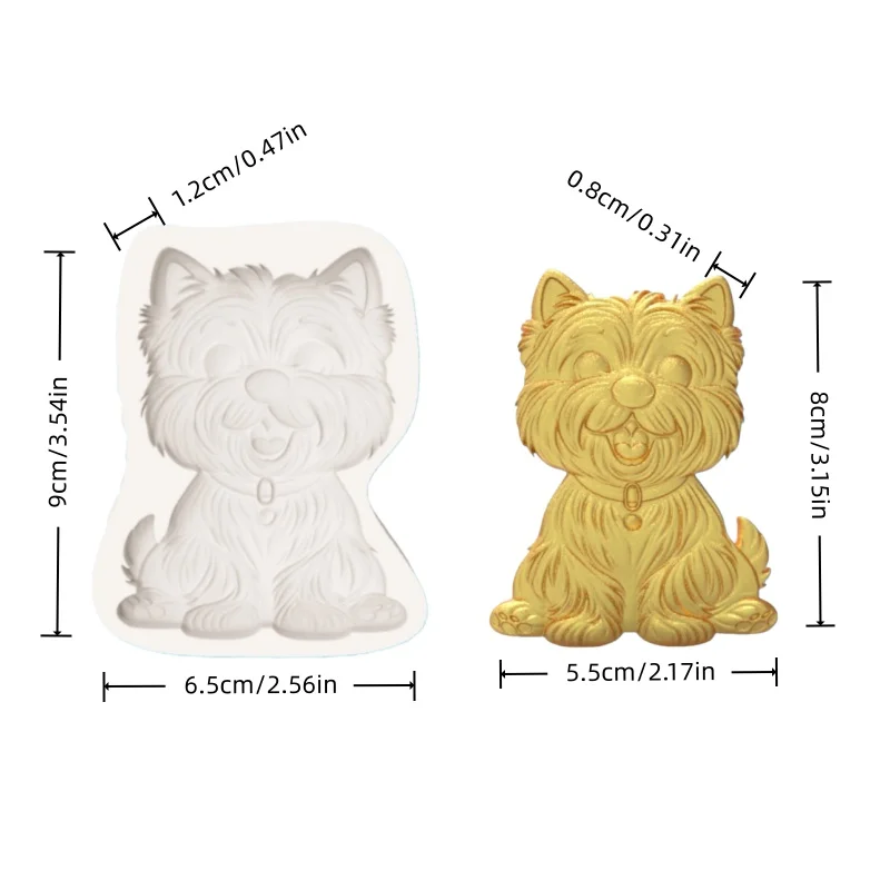 West Highland Terrier Shaped Mold, Fluffy Fur with Collar and Tag, Cute Tongue-Out Laughing Pose Mold, Silicone Mold for Fondant Chocolate Making