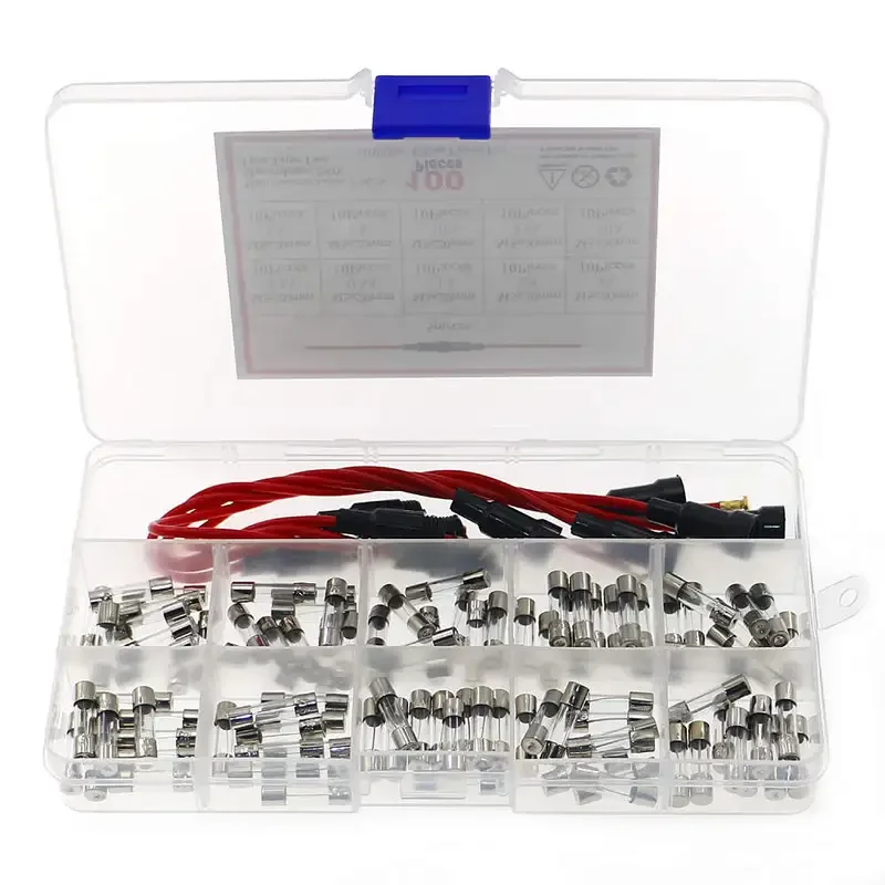 100pcs 10Value 250V 5x20mm Quick Blow Glass Tube Fuse 5pcs Fuse Holder Screw Type with 16AWG Wire Assorted Kit