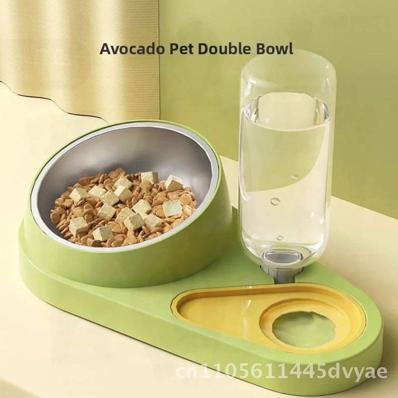 

Double Bowl Stainless Steel Pet Feeder with Neck Protection Slant Design for Cats And Dogs Food And Water Integrated Basin