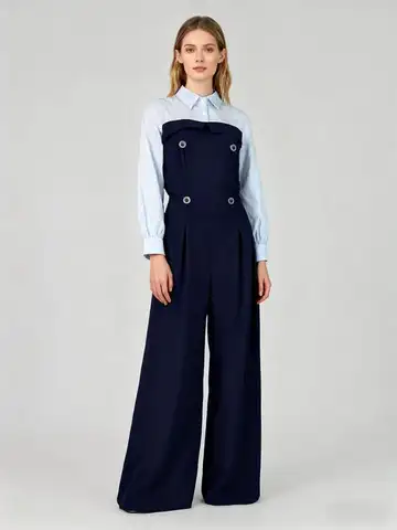 Freeacy Urban Women's Jumpsuit Lapel Collar Long Sleeves Split-join High Waist Loose Overalls Wide Leg Floor Length Jumpsuits