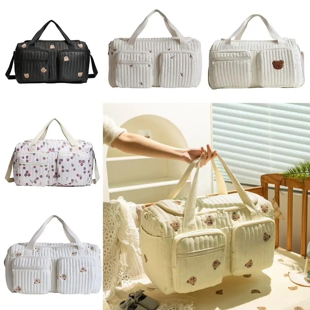 Little Bear Embroidered Diaper Bag Lightweight Practical Diaper Changing Tote Bag Leisure Large Capacity Handbag