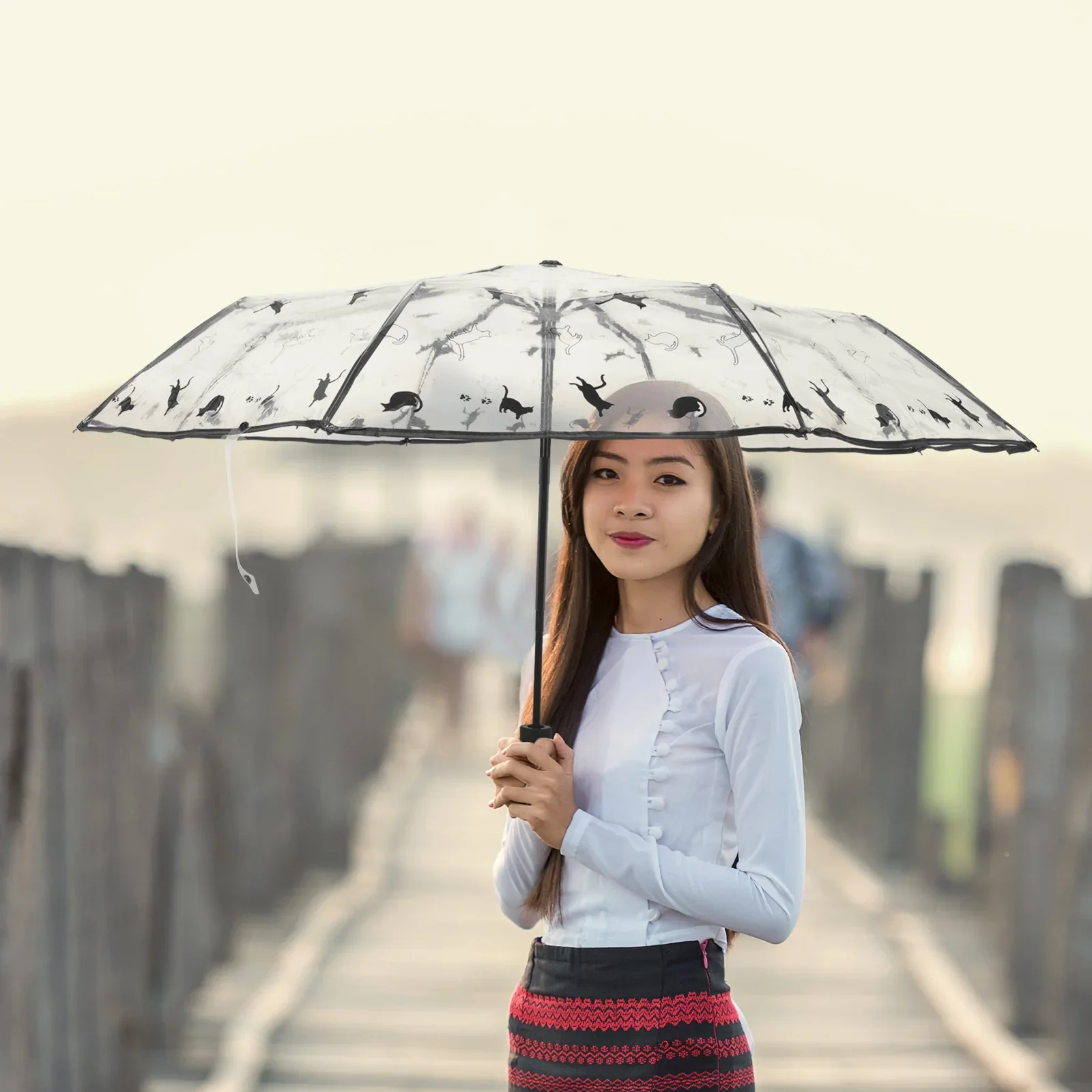 Clear Folding Umbrella Compact Transparent Automatic Travel Rain Gear Backpack Student Lightweight Windproof Rainproof