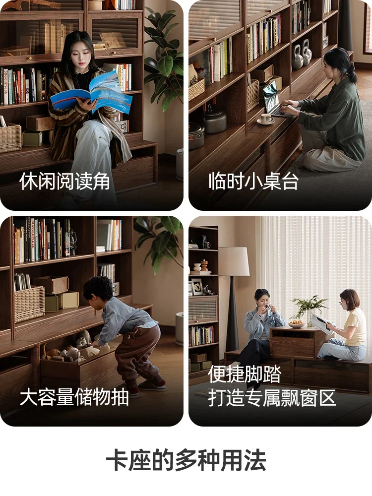 integrated solid wood bookcase, whole wall ash wood furniture, living room floor locker