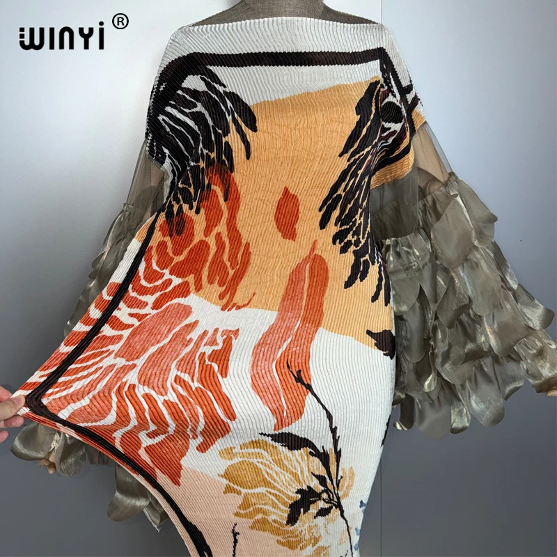 WINYI Elastic slim pleated dress beach cover up boho kaftan abaya dubai luxury party dress long down muslim woman evening dress - Image 5