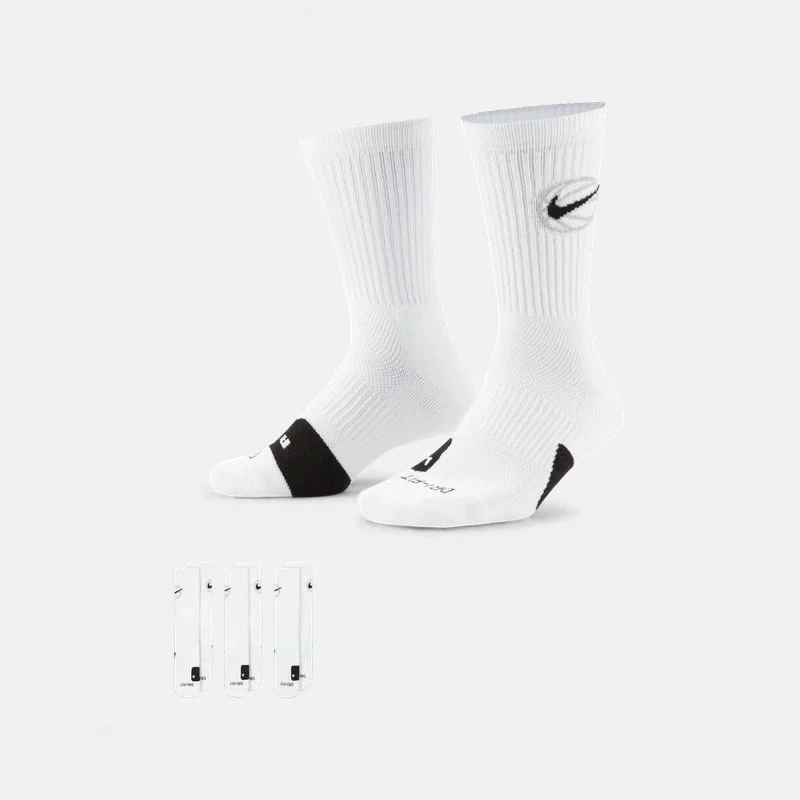 Original Nike Everyday Crew Basketball Quick-Drying Mid-Tube Socks Men's and Women's Identical 3 Pairs White Unisex S M L DA2123