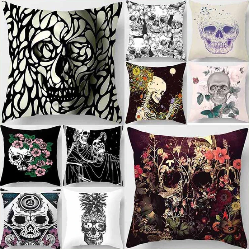 

Skull Flower Home Decor Sofa Bed Pillow Case Living Room Decoration Pillowcase for Pillows Room Aesthetics Bedroom 45x45 Cm