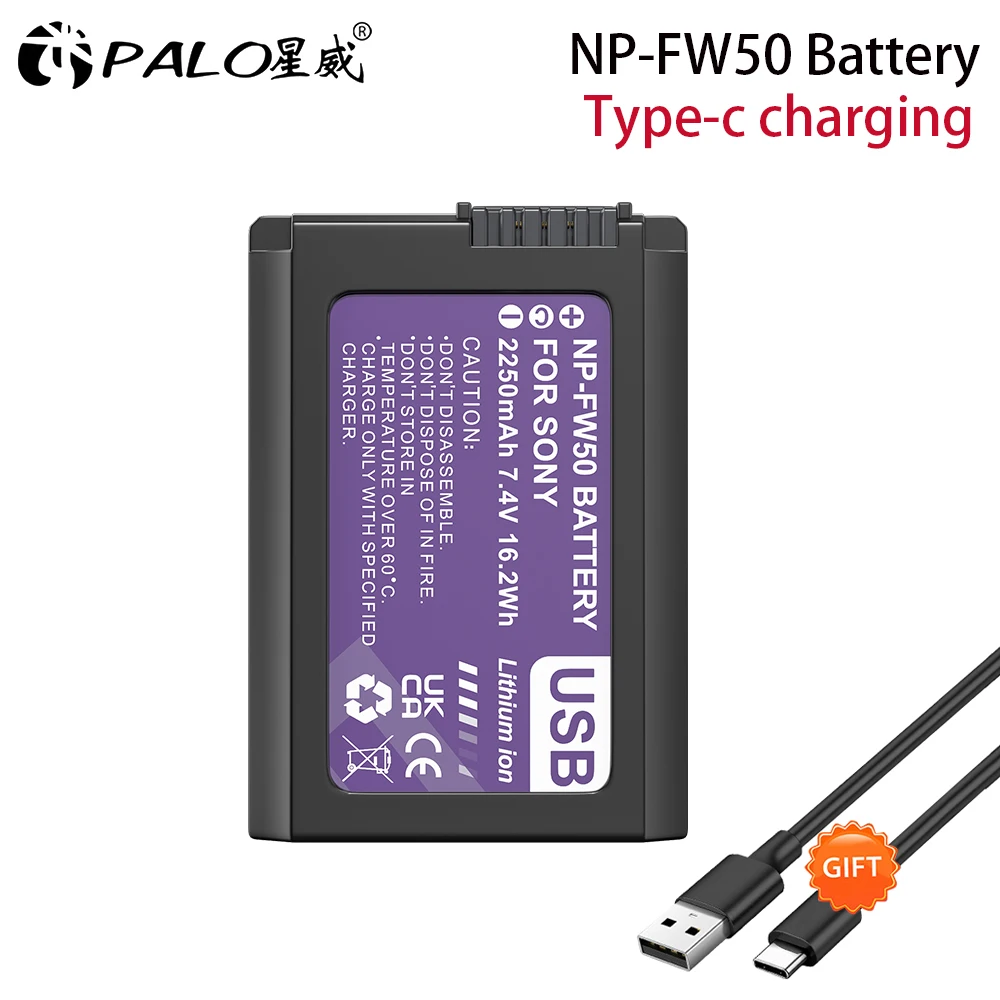 

PALO NP-FW50 NPFW50 Battery Type-C Charging For Sony ZV-E10 Alpha A6400 A6000 A6300 A6500 A5100 A7 A7II A7RII A7SII A7S A7R