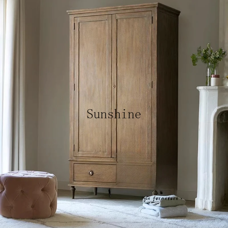 

American retro oak double door wardrobe storage bedroom furniture simple and modern