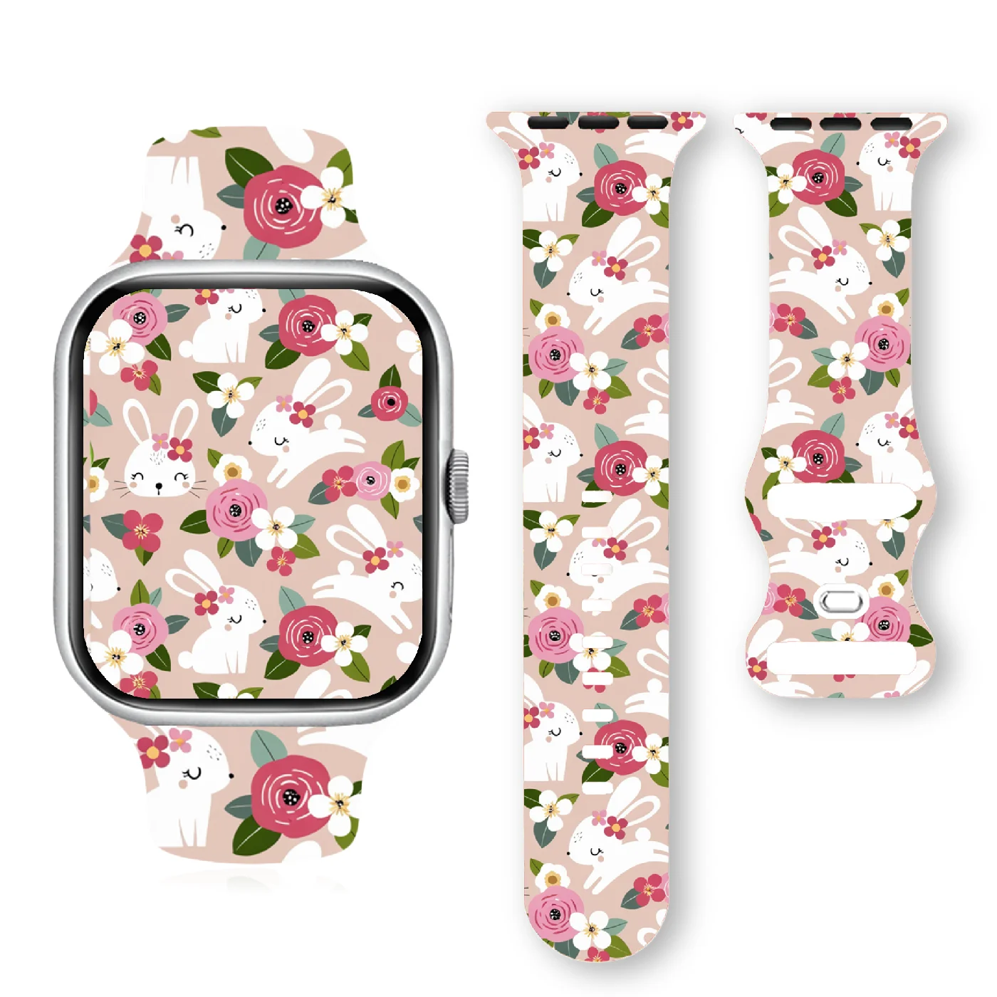 Pink Theme Soft Silicone Band for Apple Watch 9 8 7 6 5 Ultra SE Size 38 40 41 42 44 45 49mm Suitable for All iWatch