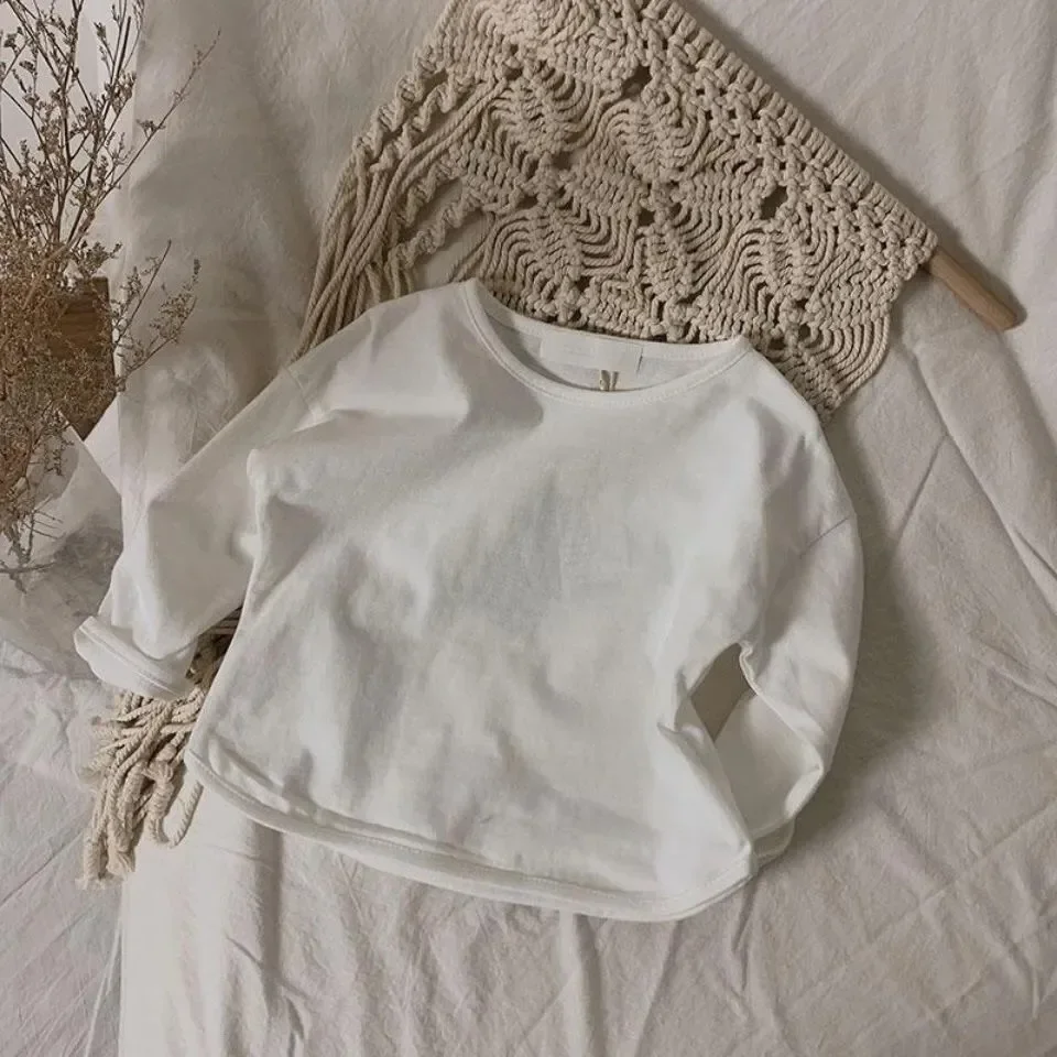

Pure Color Bottoming Shirt Children Tops Loose Casual Kids Long Sleeve Tshirt Baby Clothes Autumn Thin O-neck Pullover Blouse