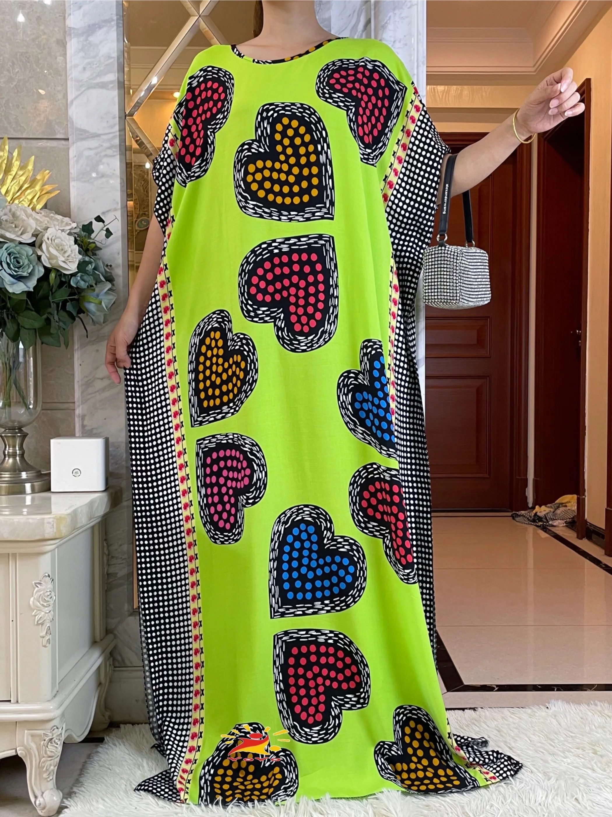 2023 Summer African Lady Dress With Big Lace Scarf   Cotton Printing  Loose Floral Boubou Maxi Islam Women  Short Sleeve Abaya