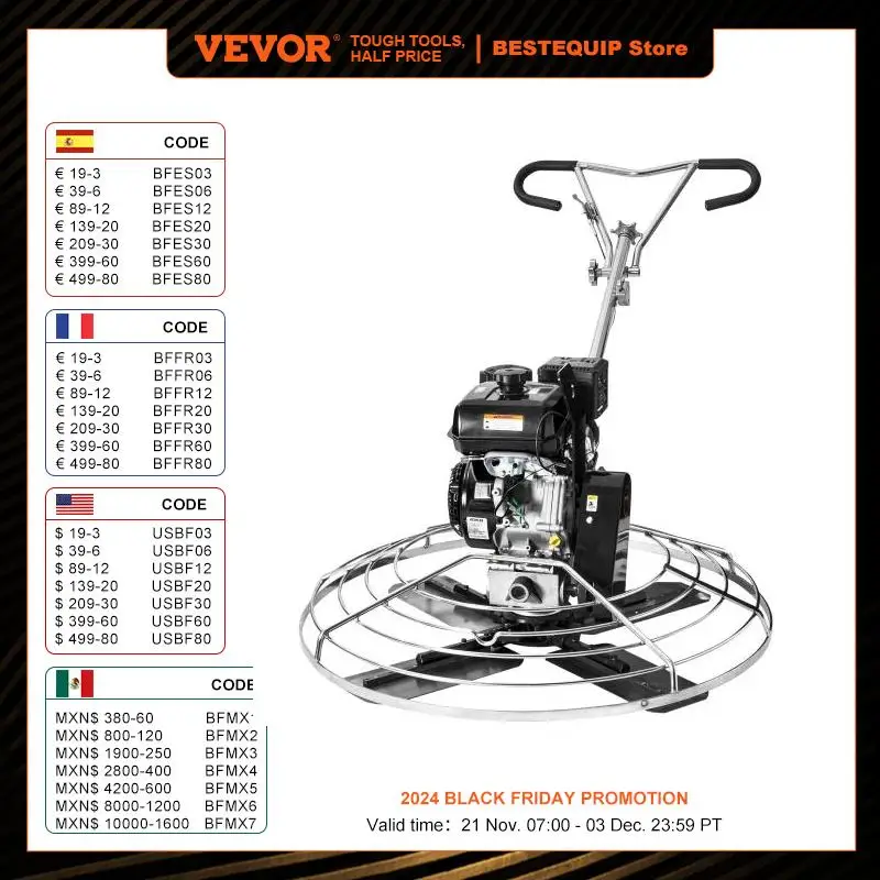 VEVOR Power Trowel 46” Walk-Behind Cement Trowel with Float Pan Gas-Powered Concrete Surface Heavy Duty Screed Concrete Cement