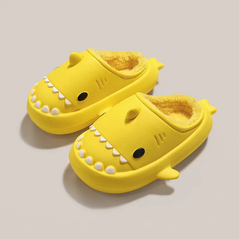 Couple Family Slippers Winter Man Women Cartoon Shark Home Slippers Women's Indoor Waterproof Thick Bottom Plush Kids Slipper