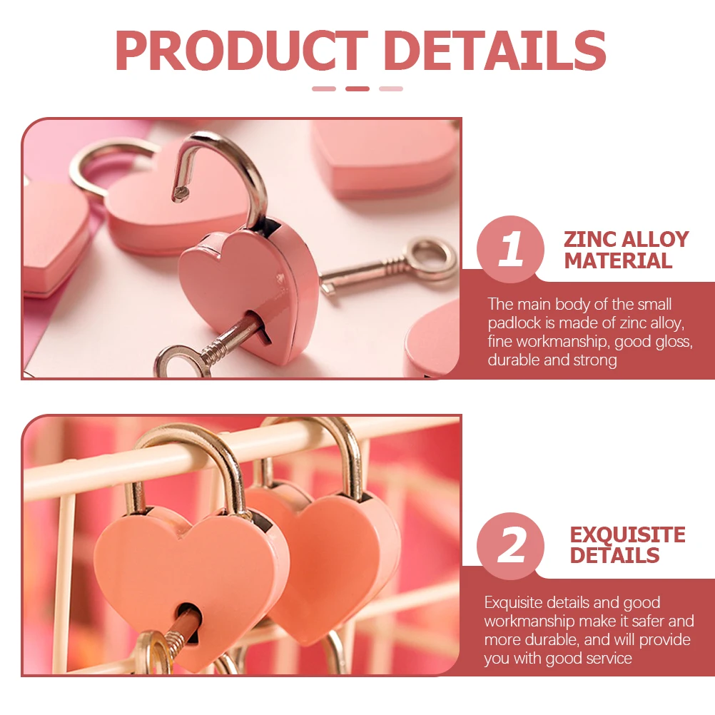 

3 Sets Heart Shaped Padlock Key Mini Luggage Locks Pink Travel Storage Box Diary Decor Zinc Alloy Durability