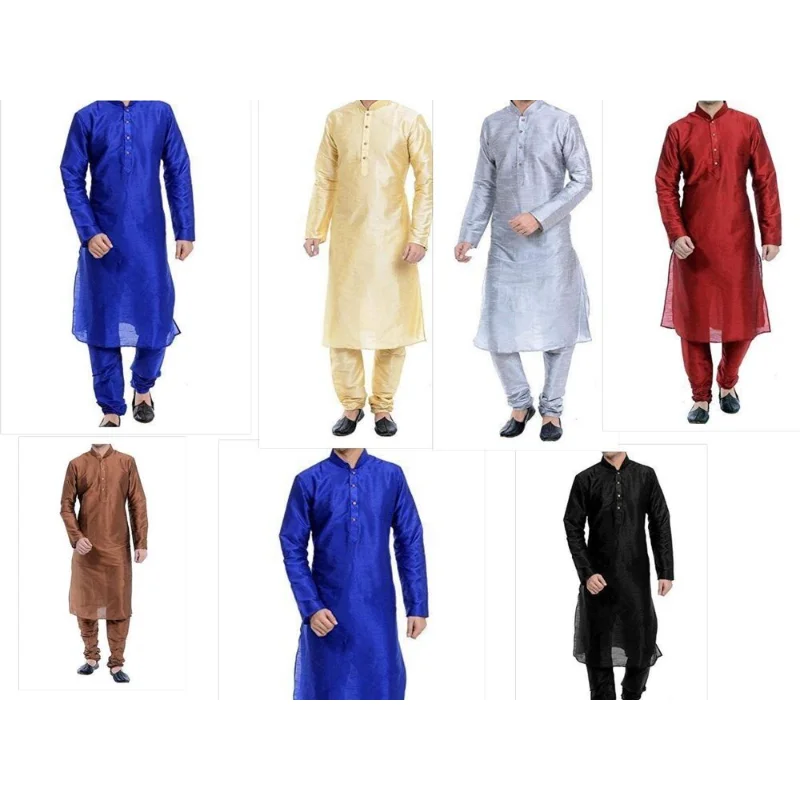 Men's Kurta Pyjama Set Holiday Season Special Dupion Silk Set Muslim Fashion European and American Fashion Trends