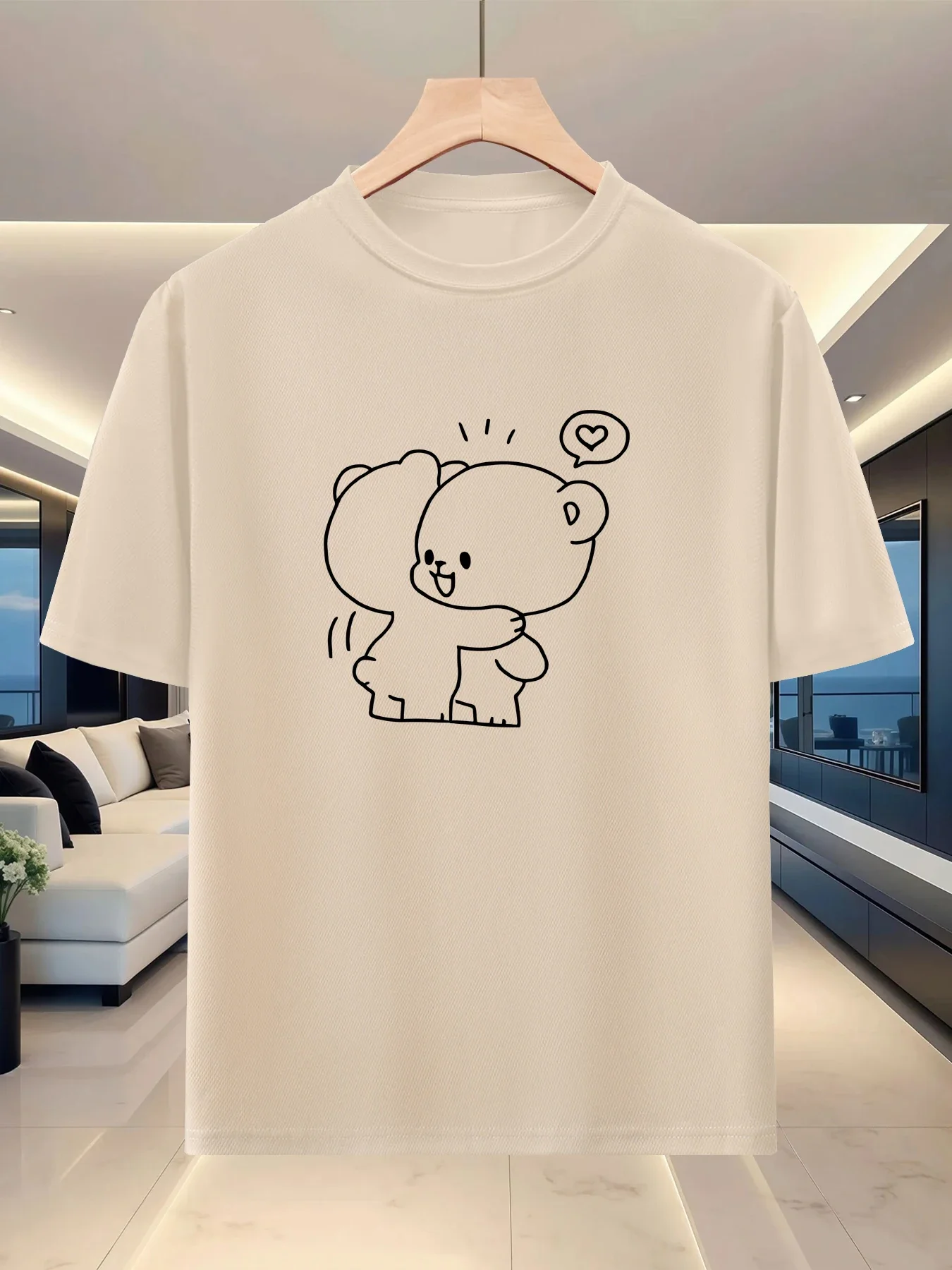 Summer Trend Light Luxury Personalized Men's Printed Round Neck Short Sleeve T-Shirt Cute Animal