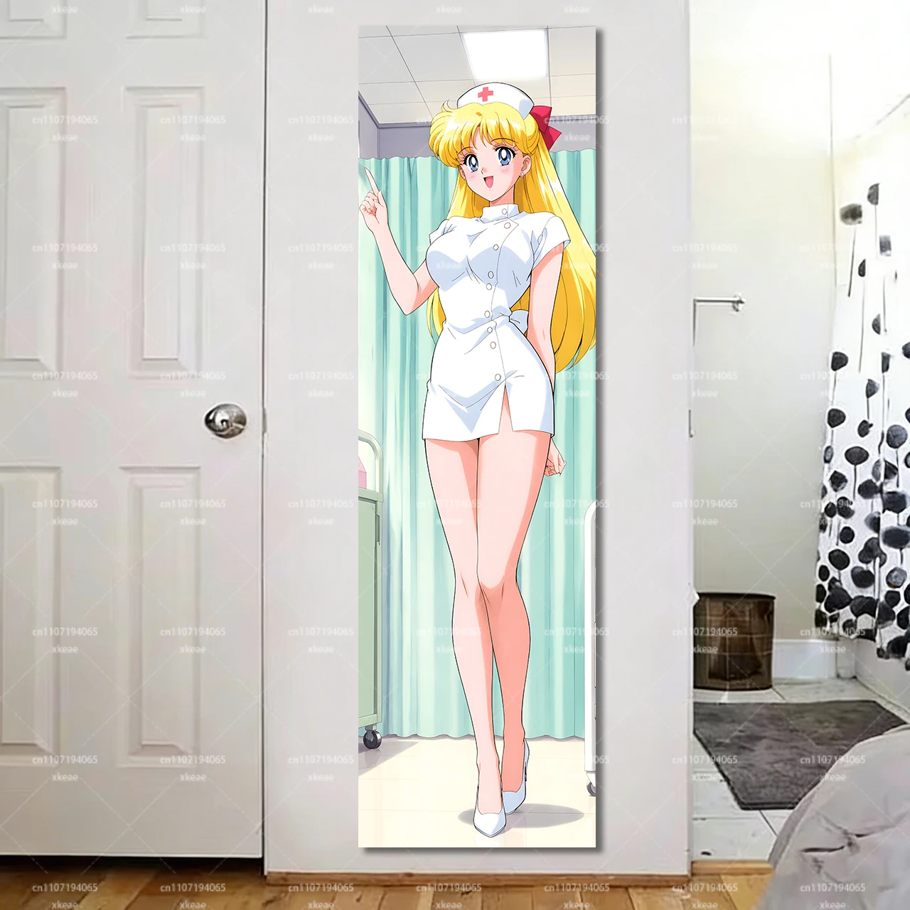 Sailor Venus Minako Aino Krankenschwester Vertikaler Wandteppich, Krankenhaus-Hintergrund, Sailor Moon Anime, langer Wandbehang, Türdekoration