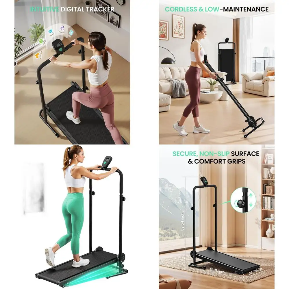 

Manual Treadmill with Dual Wheels, Adjustable Incline, LCD Monitor, Anti-Slip Belt, and Foldable Design for Home/Gym Use with So