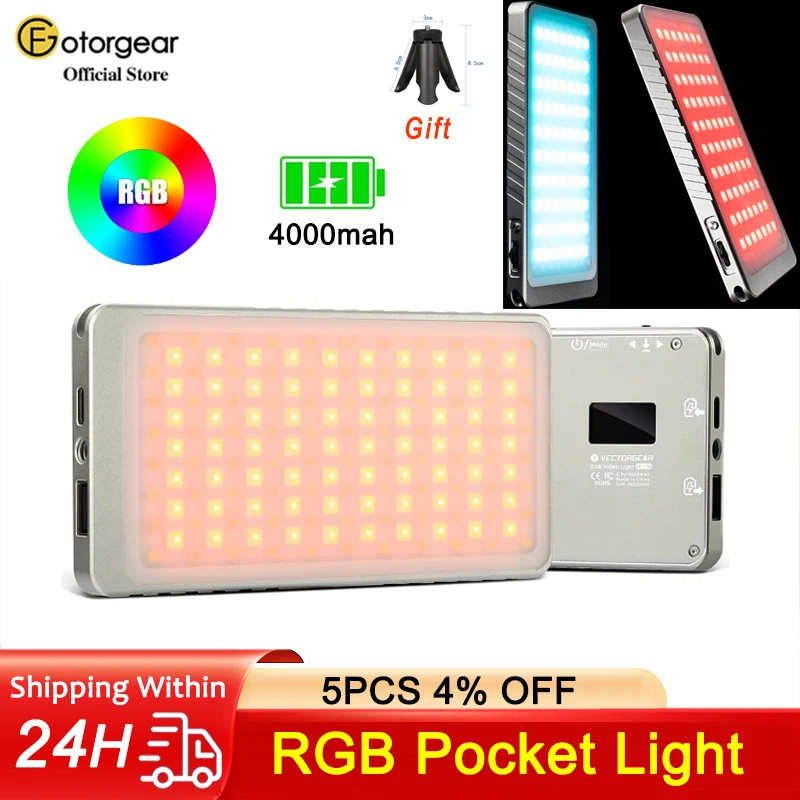 

Vectorgear LED RGB Video Light 0-360° Full Color 2500 to 9000K 14W 4000mAh Photography Camera Light Dimmable Pocket Panel Lights