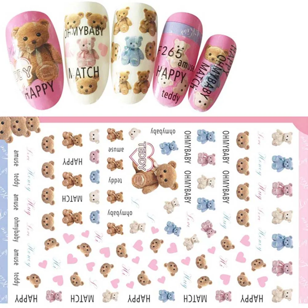 Herramienta de manicura acrílica, láminas para uñas, diseño exquisito, pegatinas 3D para decoración de uñas, pegatina de decoración de oso bonito, pegatina de decoración artística