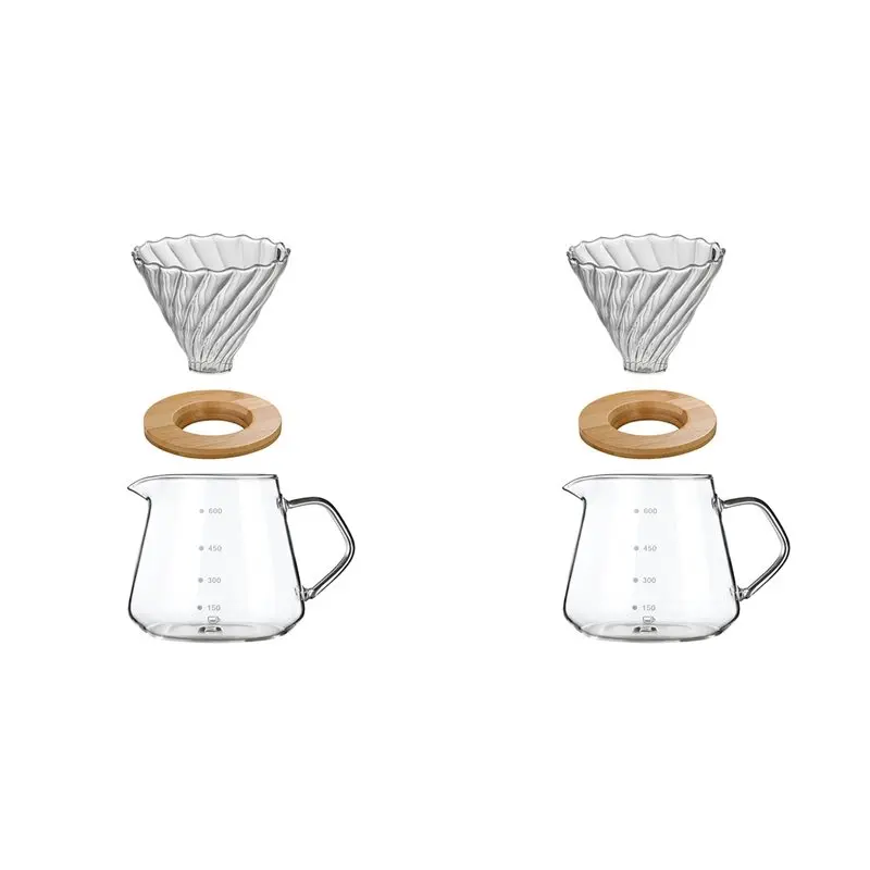 

EYFL-2X Coffee Filter Cup With Wood Stand 600Ml Coffee Machine Hand Brew Coffee Pot Set Coffee Maker Cup Accessories