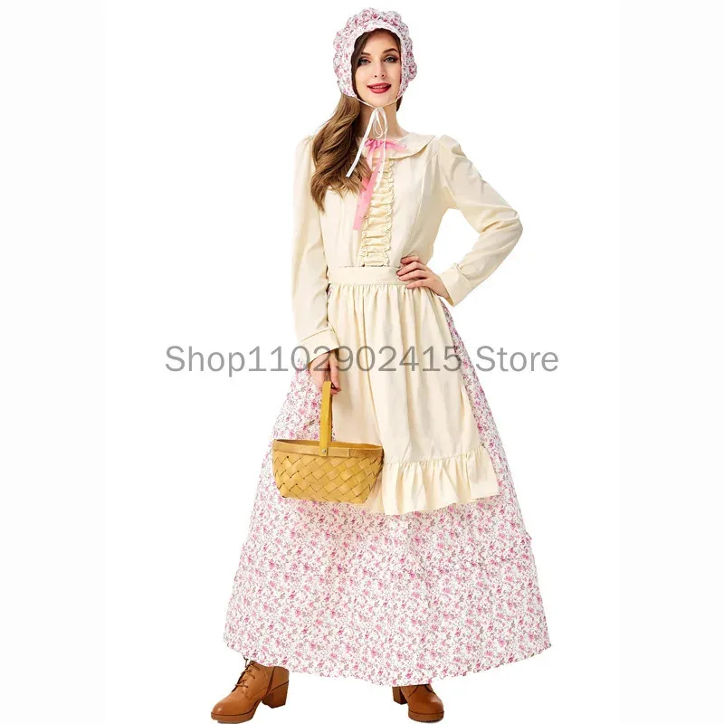 

Lady Little House On The Prairie Costume Carnival Halloween Pioneer Olden Day Laura Cosplay Fancy Party Dress