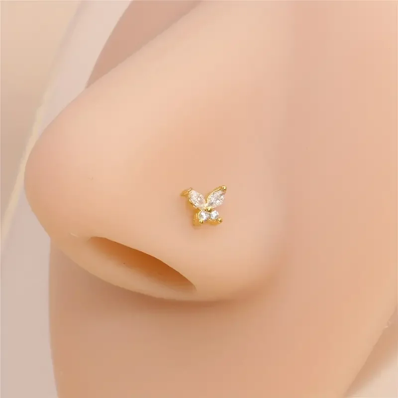 1pc Simple Mini ButterflyL-Shaped Nose Stud Nail Ring Simple Zinc Alloy Nose Piercing Jewelry