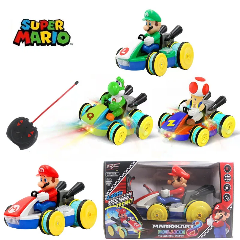 

Original Super Marios Bros Remote Control Car Yoshi Toad Figure Model Anime Peripherals Toys with Music Lighting Children Gifts