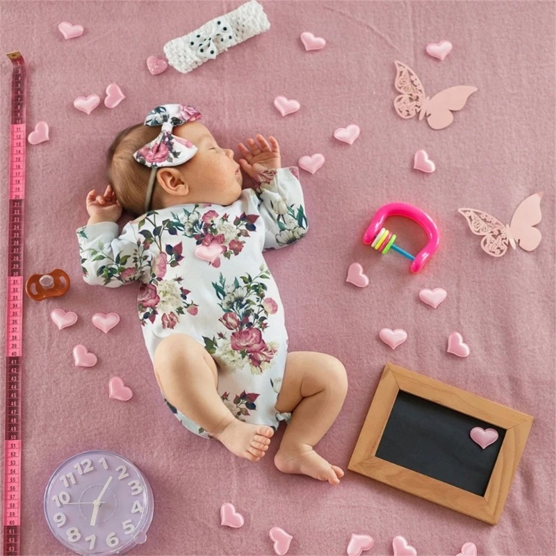 Newborns Photography Flower Romper Set with Heanband for Baby Girls Lovely Outfit Props for Memorable Photoshoots