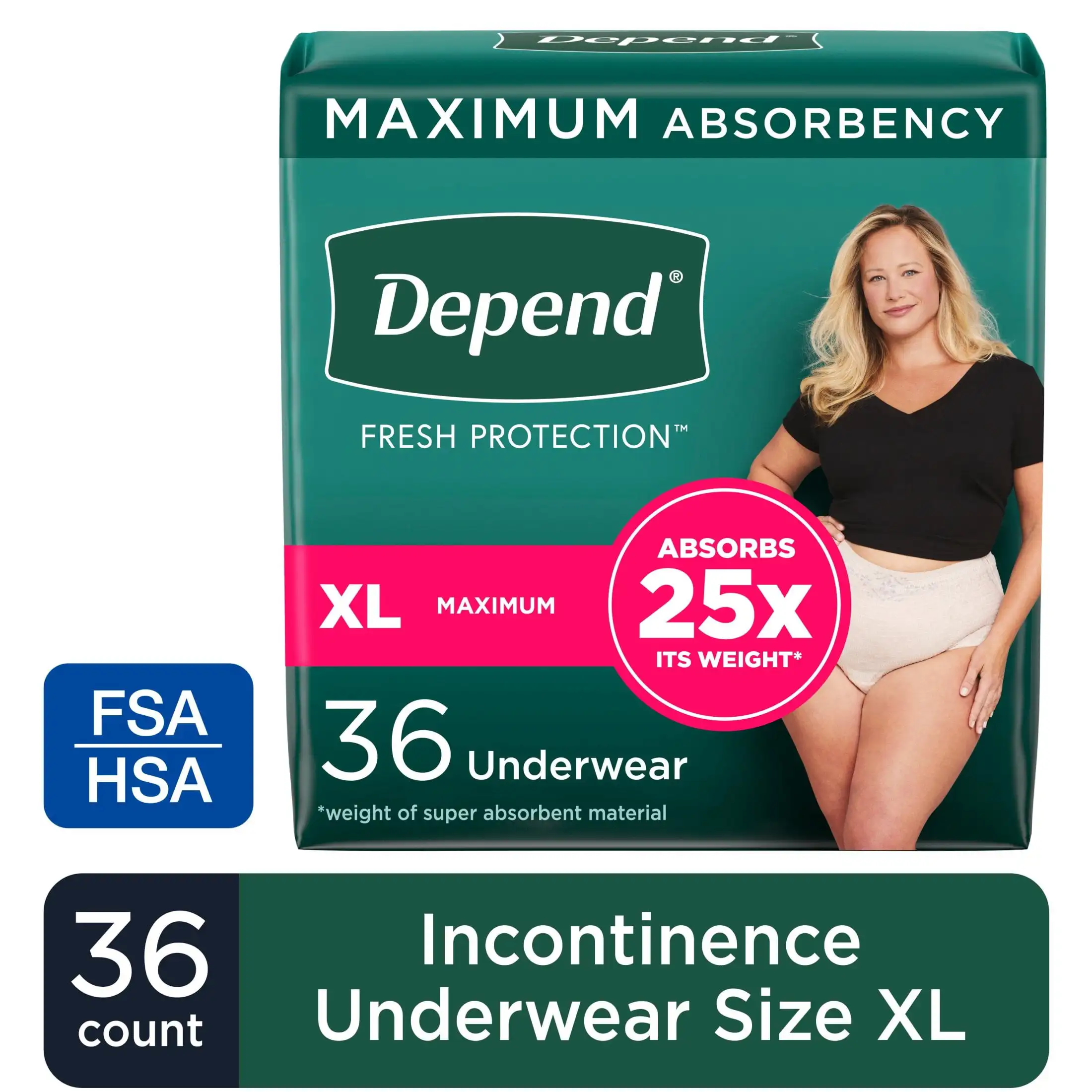 

Fresh Protection Incontinence Underwear for Women, Adult Diapers, Xl, 36 Count