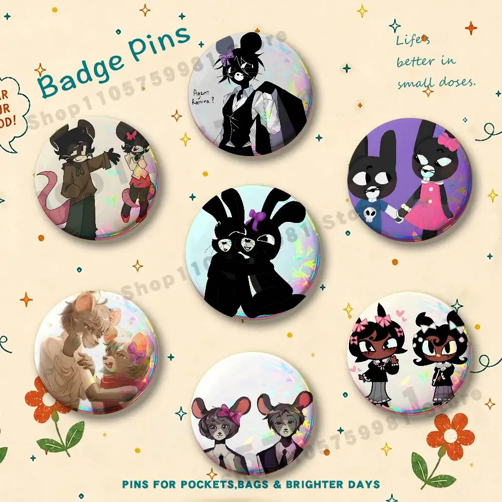Twins At The Carousel R-Ratthew R-Rattina Round Pins Cartoon Brooches Stylish Ornament Badge for Backpack Accessorys Gifts