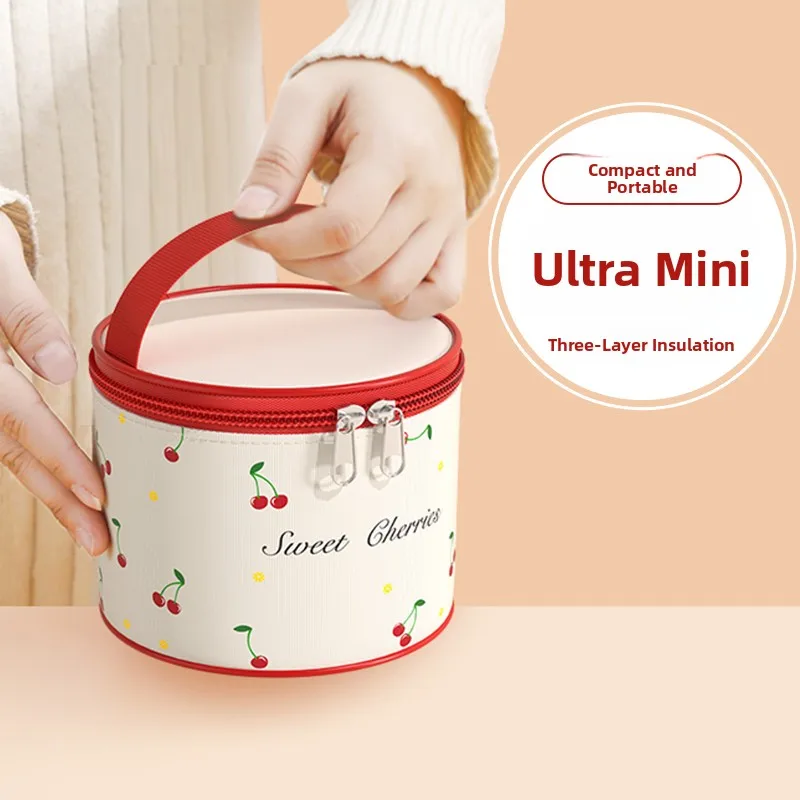 ミニラウンドランチボックス保温バッグ厚手アルミ箔ハンドヘルド弁当バッグオフィスワーカー向けポータブル食品断熱ケース