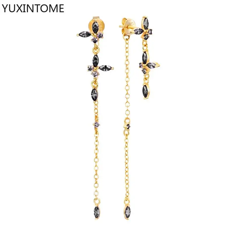 Women's 925 Silver Crystal Tassel Stud Earrings