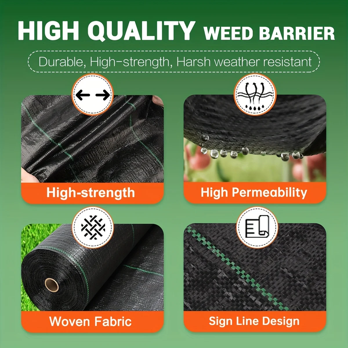 Heavy-Duty Weed Control Fabric, Landscaping Geotextile, Durable and Wear-Resistant Ground Cover Mat, Yard and Driveway Weed Barr