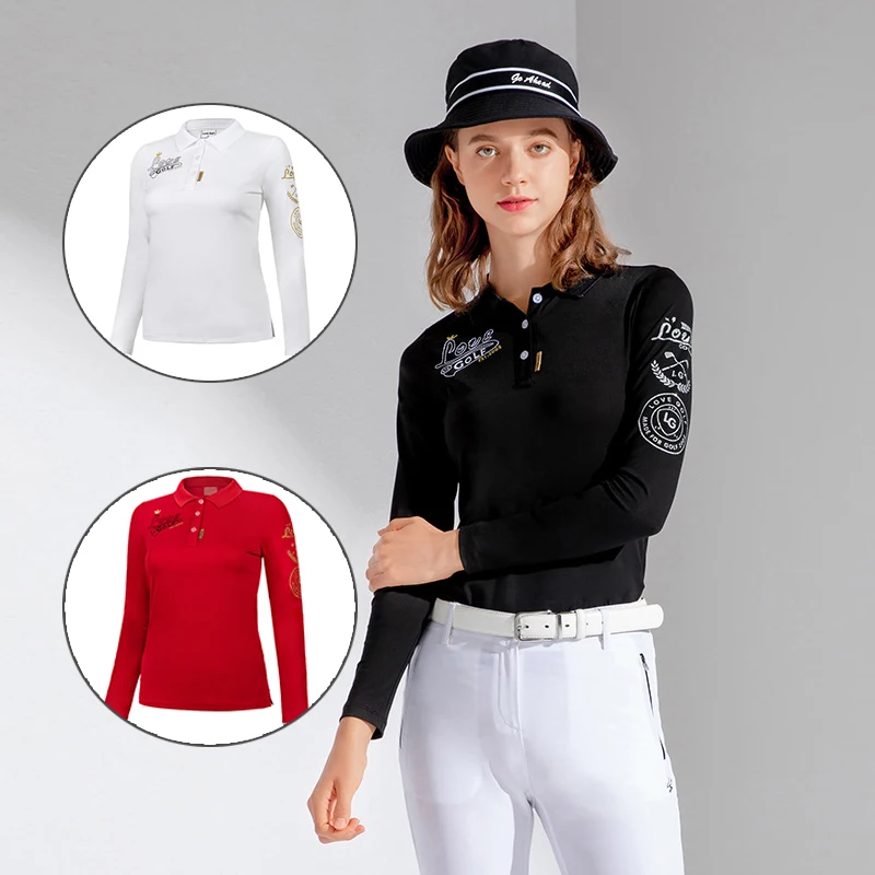 

Love Golf Women Printed Stretch Golf T-shirt Ladies Slim Long Sleeve Shirt Autumn Turn Down Collar Casual Tops Fitness Clothing