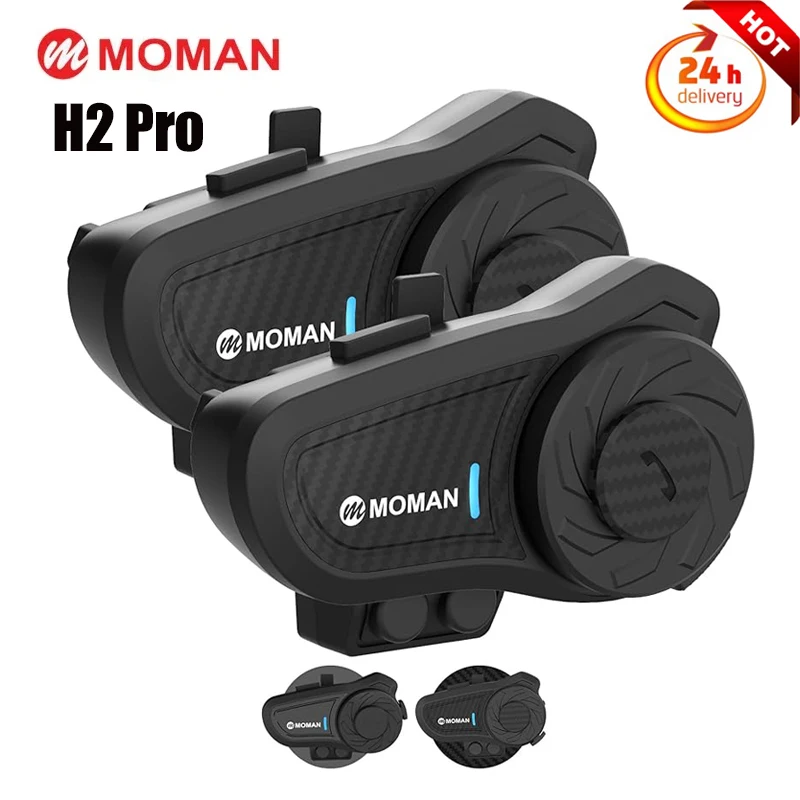 Moman H2 Pro Motorcycle Intercom, Carbon Helmet Headset Wireless Communication System to 1000M with DSP&CVC Noise Cancellation