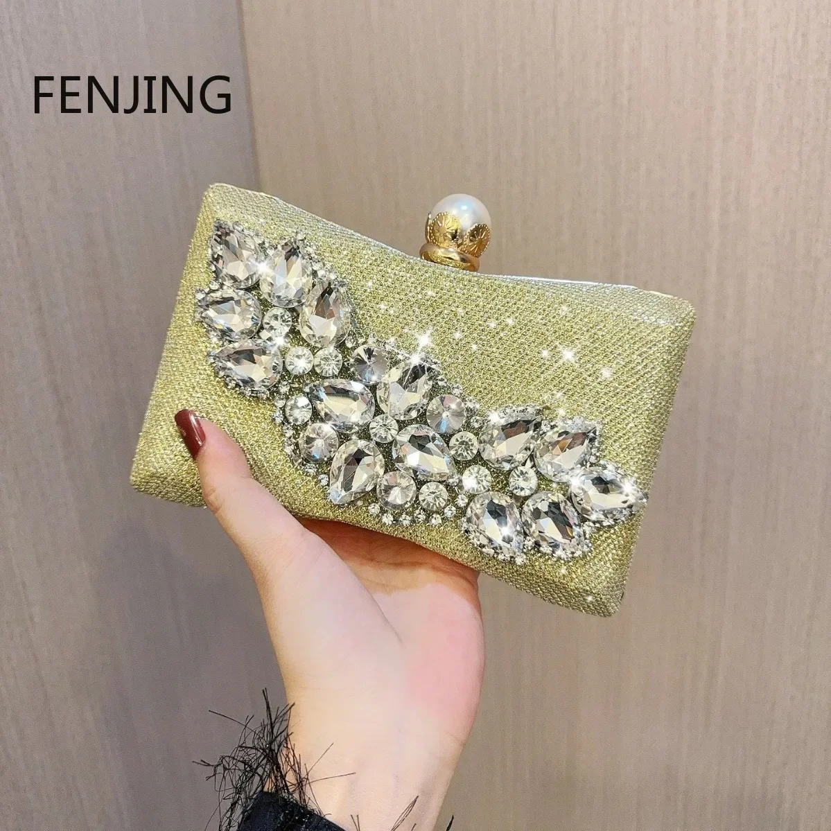 Glass Rhinestone Handbag Wedding Birthday Banquet Evening Bags Women Gold Party/Dinner Clutch Chain Shoulder Bags 2024 Pouch