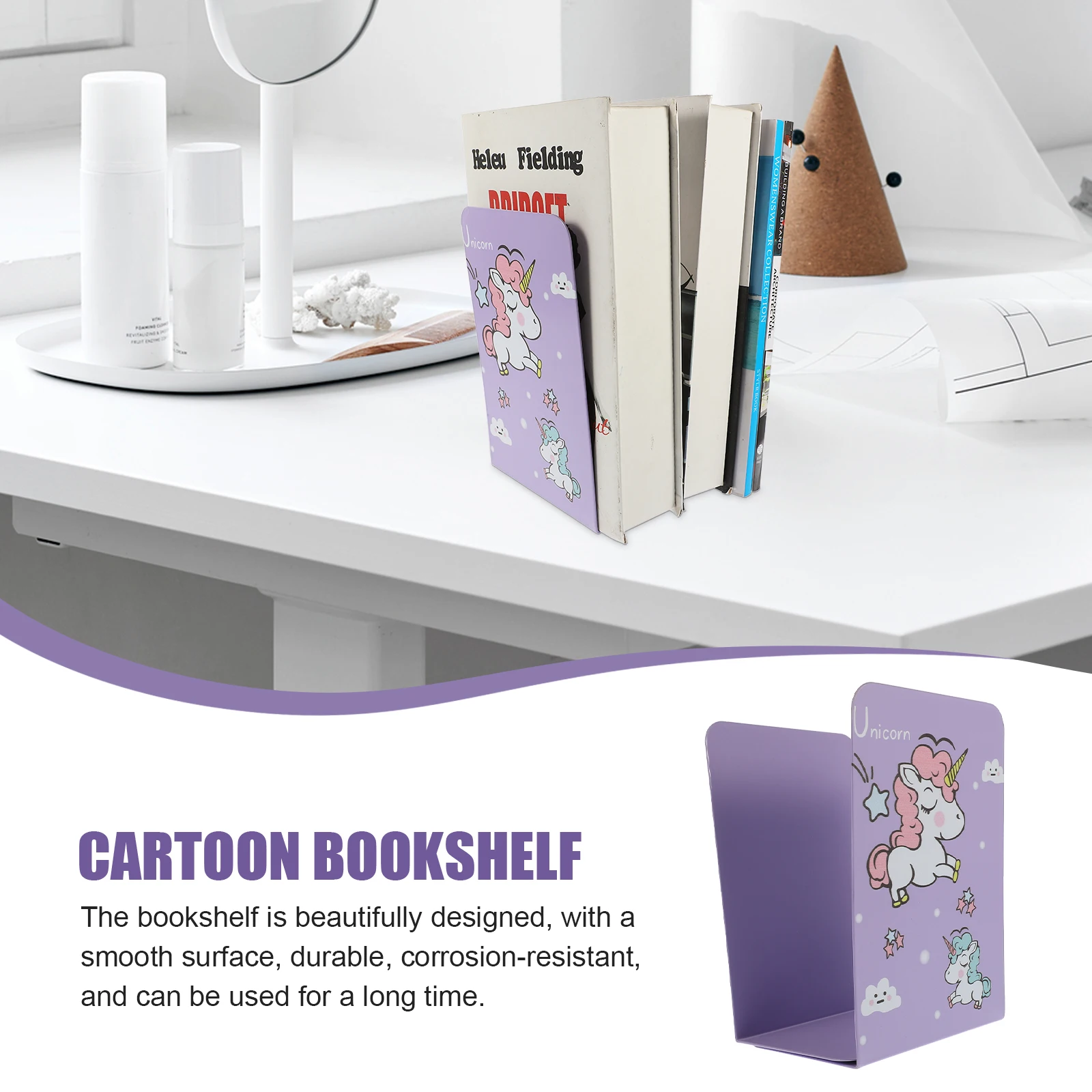 

1 Pair Wear-Resistant Iron Book Ends Desktop Household Book Organizers Cartoon Style Adorable Bookend For Study Room