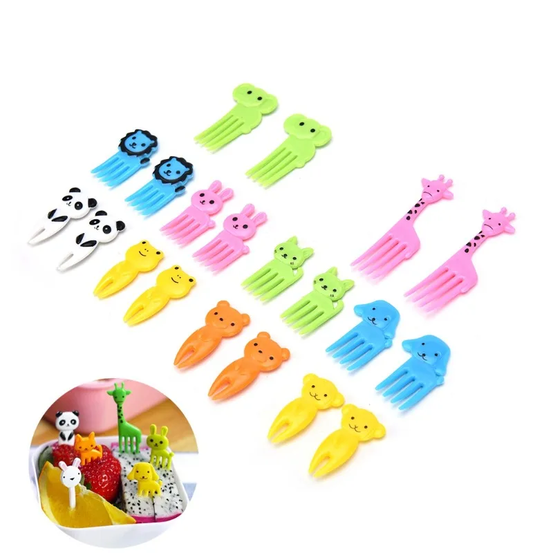 4set Cute Mini Animal Farm Cartoon Food Picks Children Snack Cake Dessert Food Fruit Forks Lunch Bento Accessories Decor