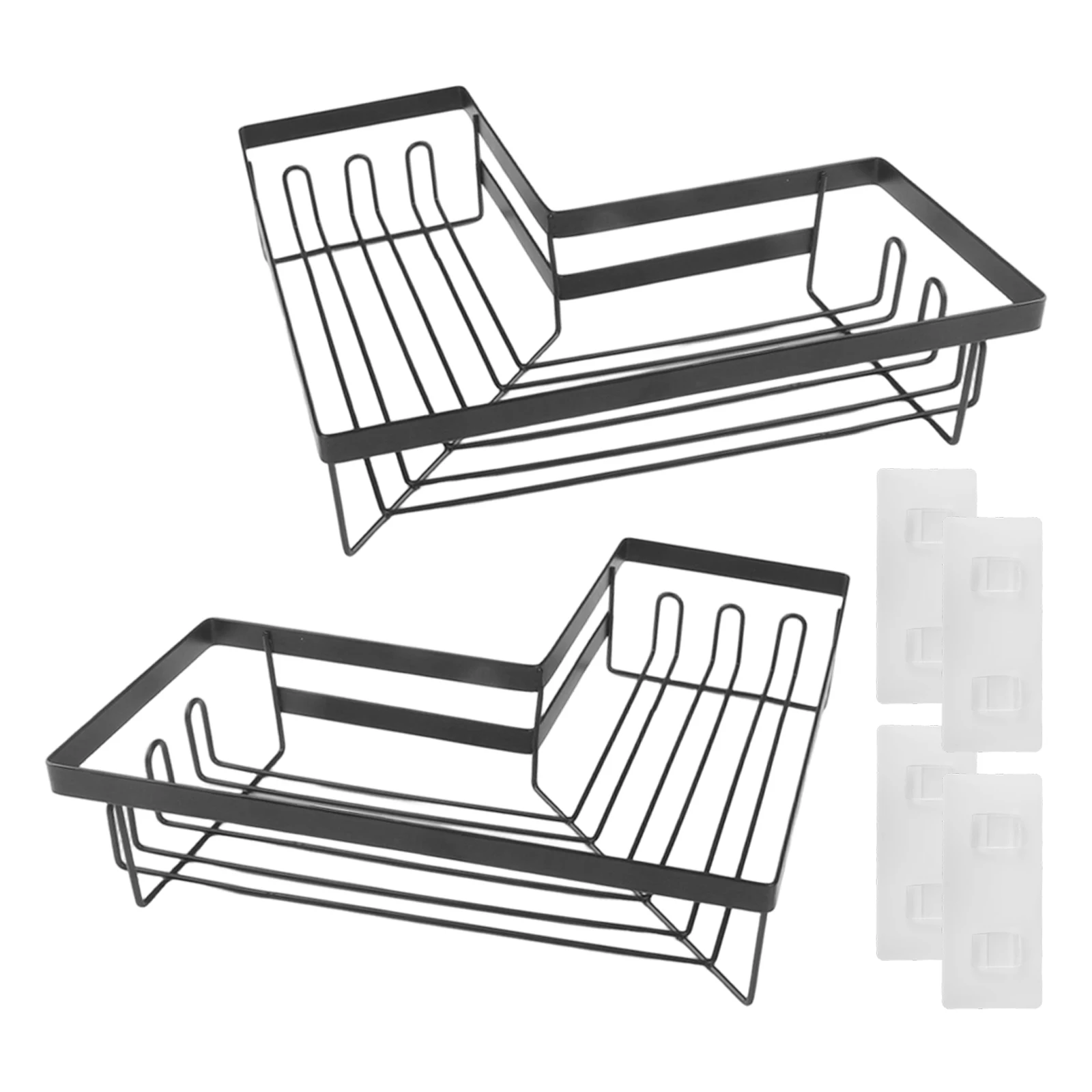 

Corner Shower Storage Solution No Drill Installation Corner Shower Shelf Convenient Hooks Multiple Storage Solutions