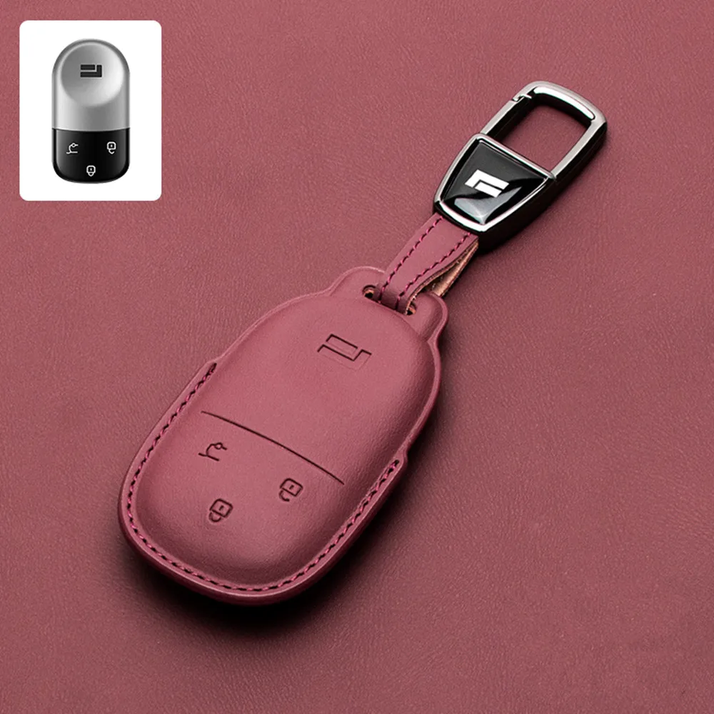 Car Leather Key Fob Cover For BAIC Jishi Polestone 01 Rox 01 2023-2025  Remote Cover Case Shell Keychain Ring Holder Accessories