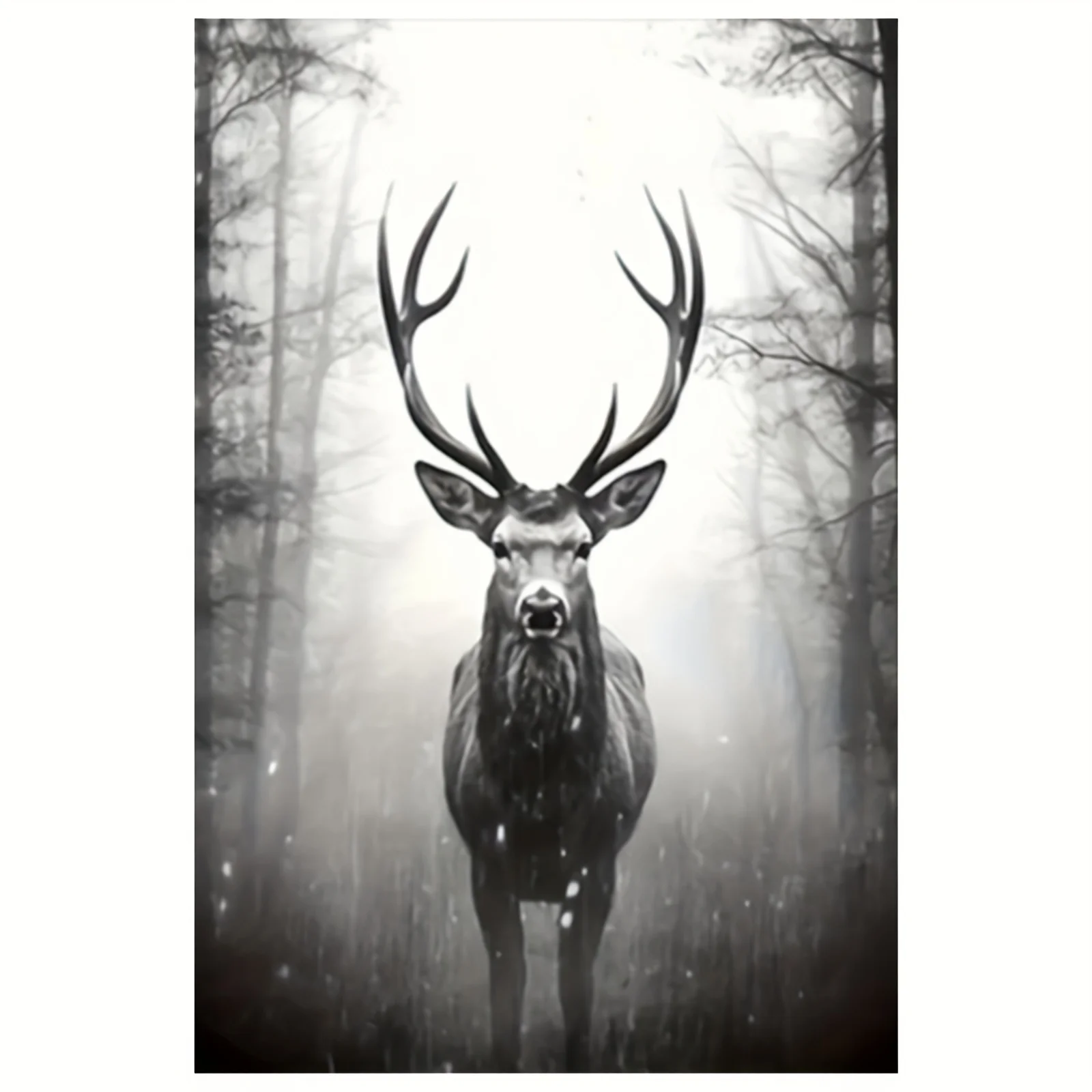 Frameless Art Deco Deer Canvas Wall Art 12x18 Inch Majestic Stag in Misty Forest – Vintage Nature Decor for Living Room Bedroom
